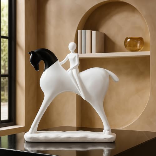 Image of Xtore Modern Artistic Horse and Rider Figurine | Resin Home Decor Accent | Unique Art Piece for Living Room, Office, or Entryway | Elegant and Sleek Design