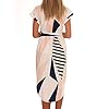 TEMOFON Women's Dresses Summer Floral Geometric Pattern Short Sleeve Midi V-Neck Casual Dress with Belt Apricot L