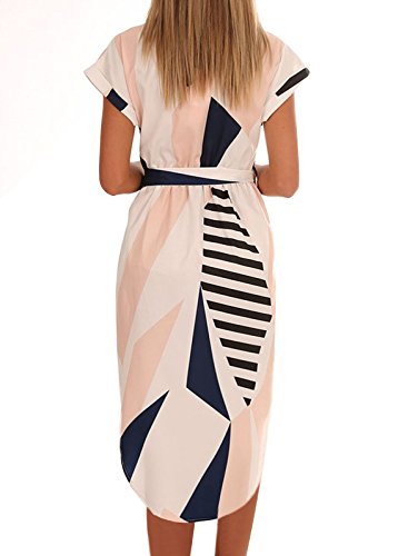 TEMOFON-Womens-Dresses-Summer-Floral-Geometric-Pattern-Short-Sleeve-Midi-V-Neck-Casual-Dress-with-Belt-S-2XL