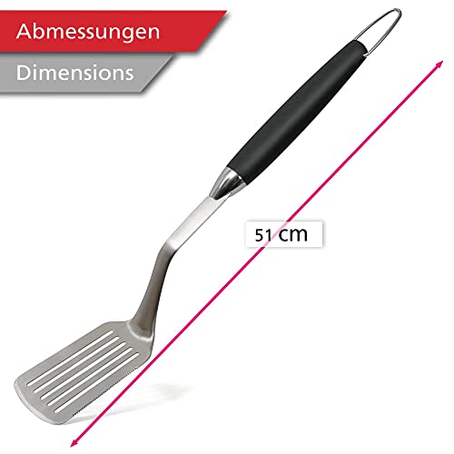 wenco Grillwender mit integrierter Schneide, 51 cm, Edelstahl/Kunststoff, Hitzebeständig, ergonomischer Griff, Pfannenwender mit Aufhängung und Griffmulden, Silber