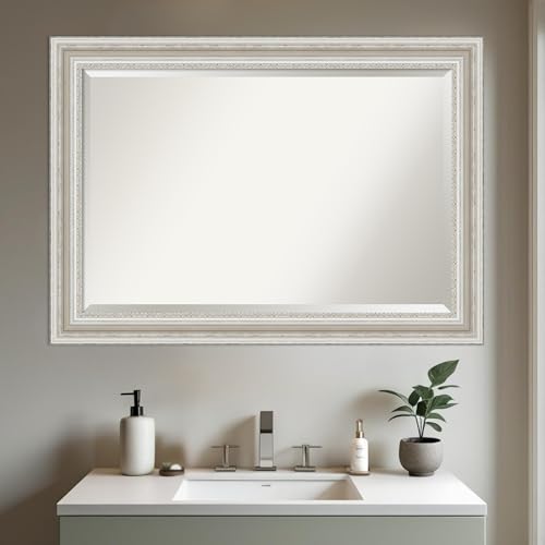 Image of Amanti Art Framed Vanity Mirror | Bathroom Mirrors for Wall | Parlor Silver Mirror | Wall Mounted Mirror | Large Mirror | 29.50 x 41.50