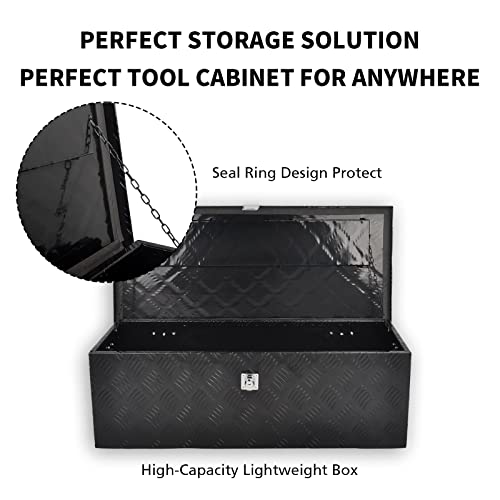 8Sc82 30 Inch Black Aluminum Tool Box 5 Bar Tread Chest Box Flatbox For Truck Car Outdoor Trailer Pickup Underbody Rv Atv Storage Bed Toolbox Organizer W/Lock Side Handle And Keys (30''X13''X10'') #TOP3