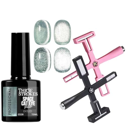 Image of THR3E STROKES 9D Cat Eye Gel Nail Polish 7.5ML - Glitter Magnetic Gel with 3D Shimmering Effect - 5 in 1 Magnet Set - UV /LED Soak Off Gel for Nail Art & DIY Manicure at Home (CE28+5IN1MAG)