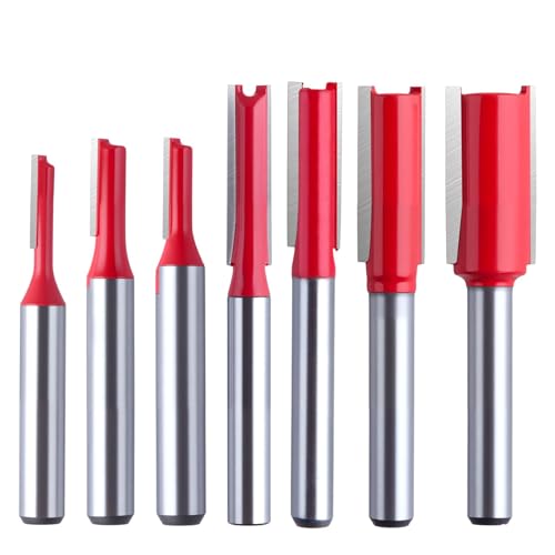 SPEEDWOX 7 Stück gerade Fräser-Bits 1/4 Zoll Schaft Router gerade Endstück Router für Holzbearbeitung Router 1/8 Zoll, 5/32 Zoll, 3/16 Zoll, 1/4 Zoll, 5/16 Zoll, 3/8 Zoll, 1/2 Zoll Schnittdurchmesser