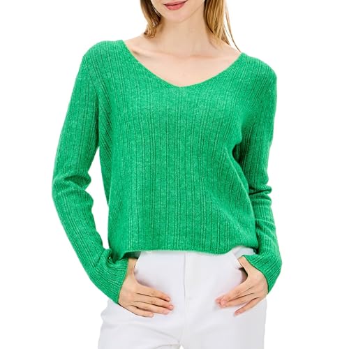 Image of Simple&Opulence Women's Long Sleeve V-Neck Sweater Off-Shoulder Light Cropped Sweaters for Women Wool Sweater S-XL
