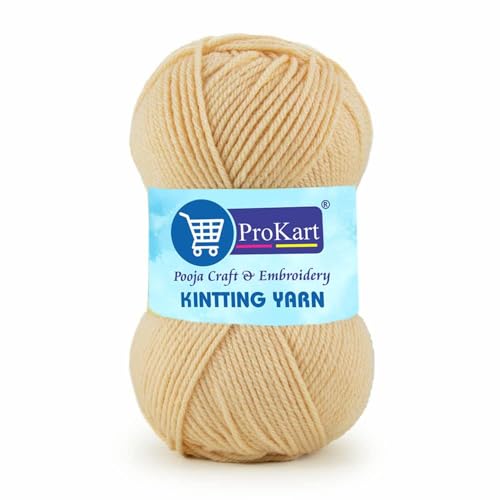 Image of ProKart Premium Woolen 4 Ply Hand Knitting Wool Yarn | Fine Weight Soft Yarn for Sweater, Scarf, Hat, Baby Cloth, Purse, Gift Bags & DIY Craft Accessories (Scotch Mist /Beige, 100gms x 1 Pack) - PRO30