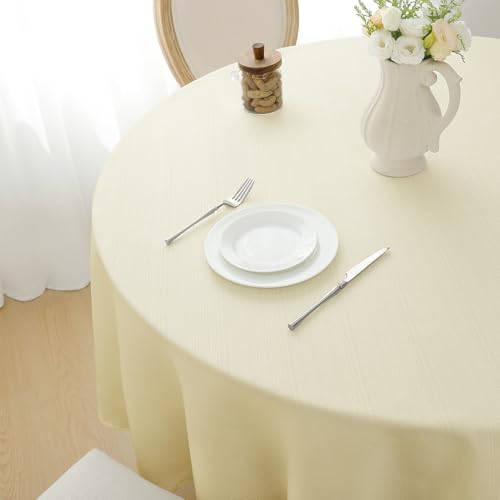 Softalker Nappe Ronde 160 cm Beige,210GSM,Lavable,Texture Lin,résistante à l'eau,Anti Tache,pour extérieur,fête,Anniversaire,réveillon,Mariage,Noël,Table...