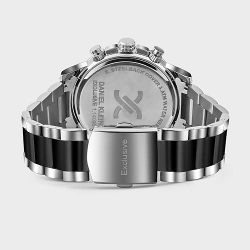 Image of Daniel Klein Analog Black Round Dial Silver Case Two Tone Silver Black Metal Strap Chronograph Water-Resistant Wrist Watch for Men Boys DK.1.14095-4