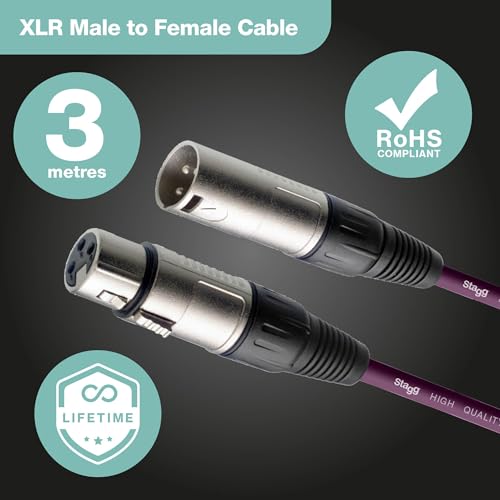 Image of Stagg 3m /10ft XLR to XLR Microphone Cable - Purple