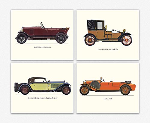 Affiche voiture ancienne Wallbuddy lot de 4 posters auto rétro sans cadre 20x25 cm