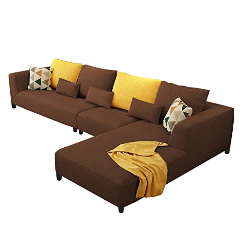 Image of Galib RHS 6 Seater L Shape Sofa Set for Living Room (Brown Fabric)
