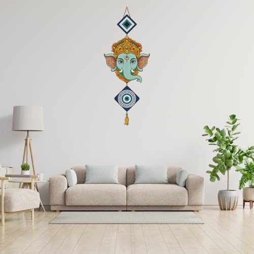 Image of GiftOday Ganesh Ji Attractive Design Wooden Wall Hanging for Home Kitchen Decor Livingroom Hallway Door Entrance Peace Charm Accents Size 18 x 30 CM