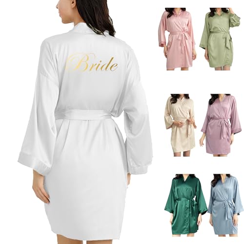 Image of OWITER Women's Satin Robe Bride Bridesmaid Robe for Wedding Bridal Party Luxury Gifts (One Size, White Bride)