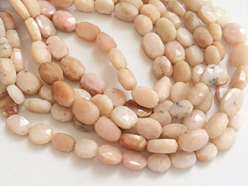 LKBEADS 1 Strand Natural Peruvian Pink Opal Beads, Pink Opal Faceted Oval Nuggets 8 Inch 7-8 mm