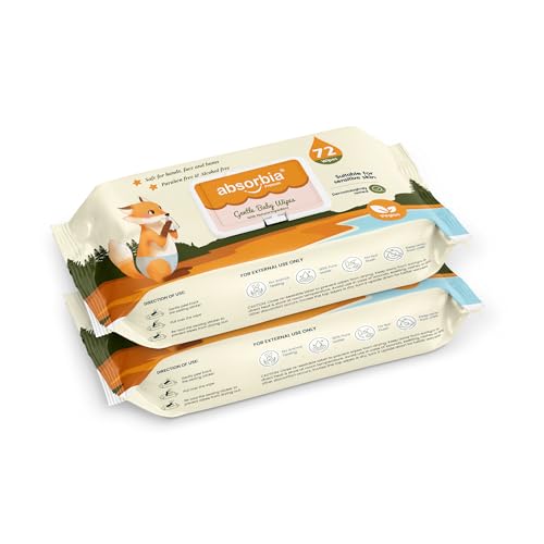 Image of Absorbia Gentle Baby Wet Wipes (144s x Pack of 2 with Lid) | 90% Pure Water Based | Enriched in Aloe Vera & Vitamin E | Paraben & Alcohol Free | Safe for Face, Hands & Bums | Premium Hygiene Essential