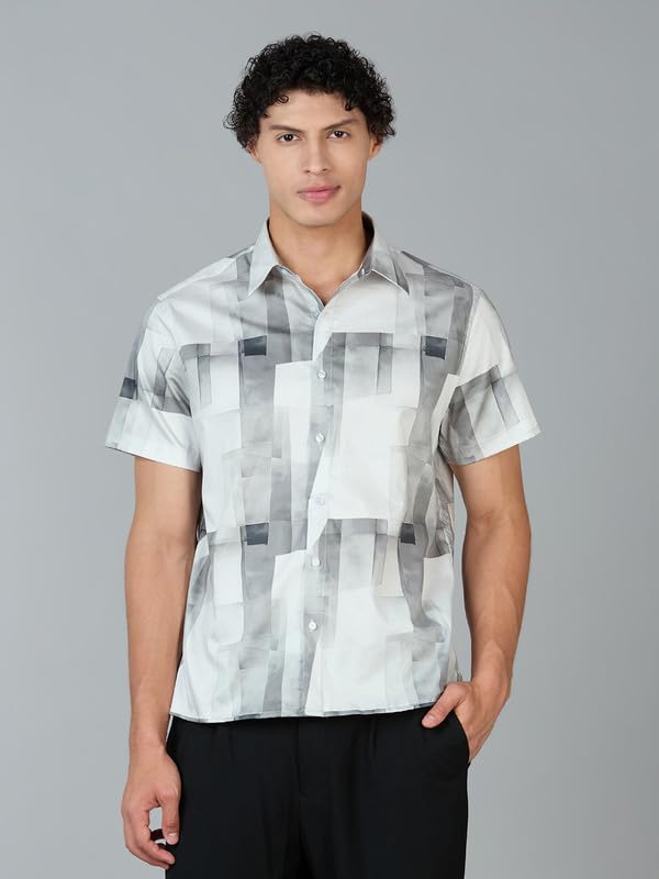 Image of MARK & ALBERT Men's 100% Cotton Printed Half Sleeves Regular Fit Shirt for Men