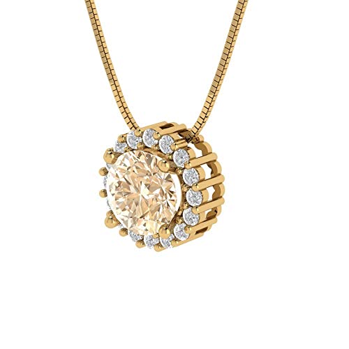 1.16 tcw Halo Pendant for Women - Round Cut Natural Morganite in 14K Yellow Gold - Womens Birthday Birthstone Necklace with 16" Solid Gold Box Chain2