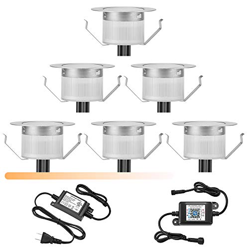 Dual Color Temperature CCT Deck Lights Kit, FVTLED 6PCS Bi-Color Tunable White Smartphone Bluetooth Controlled Low Voltage LED Step Lighting Φ1.77" Garden Patio Stair Light, 2700k-6500k Dimmable Dual Color Temperature CCT Deck Lights Kit, FVTLED 6PCS Bi-Color Tunable White Smartphone Bluetooth Controlled Low Voltage LED Step Lighting Φ1.77" Garden Patio Stair Light, 2700k-6500k Dimmable