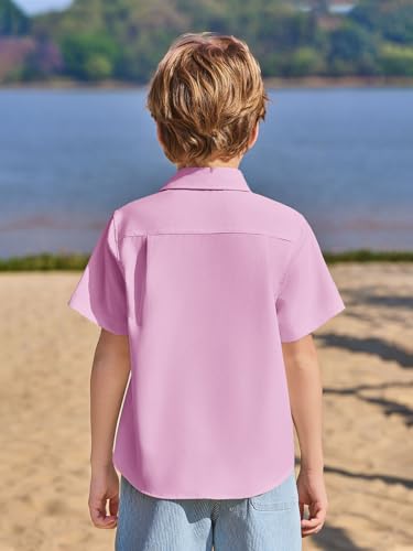 Image of Haloumoning Boys Short Sleeve Dress Shirts Button Down Formal Uniform Shirt