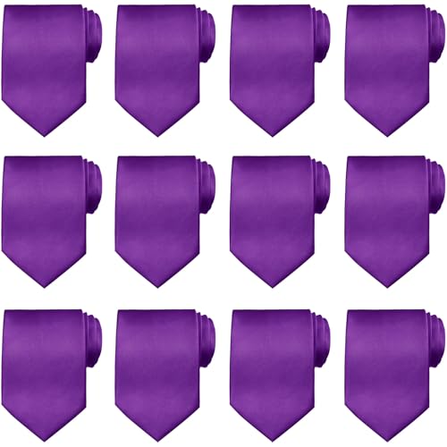 Syhood 12 Pcs 6/12/24 Pcs Men Ties Set Solid Satin Pure Color Business Formal Necktie Tie 57 for Men Occasion Wedding (Purple)