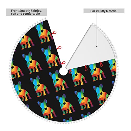 Christmas Tree Skirt With Pom Trim Geometric-French-Bulldog Holiday Christmas Home Decorations 30" #TOP2