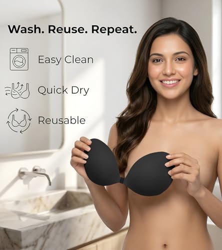 Image of Enclave Silicone Adhesive Bra for Women, Reusable Push-Up Design with Front Clasp, No-Show Fit for Strapless, Backless & Plunge Outfits