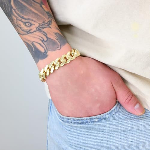Nuragold 14k Real Yellow Gold Royal Monaco 13mm Miami Cuban Link Bracelet (7.5"-9") Italian Jewelry for Men3