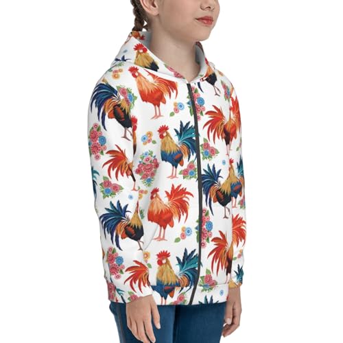 Roosters and Flowers Kids Pullover Hoodies Boys Zip Up Sweatshirts Girls Athletic Clothes with Pocket4