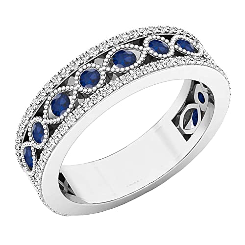 Dazzlingrock Collection Round Gemstone & White Diamond Womens Vintage Stackable Wedding Band, 10K/14K/18K Solid Gold