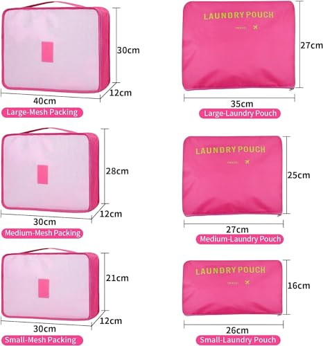 Image of 6 in 1 Polyester Secret Pouch Travel Bag Packing Cubes Laundry Bag with Undergarments & Cloth Storage Organizer Travelling Set /Suitcase Bag (PINK)