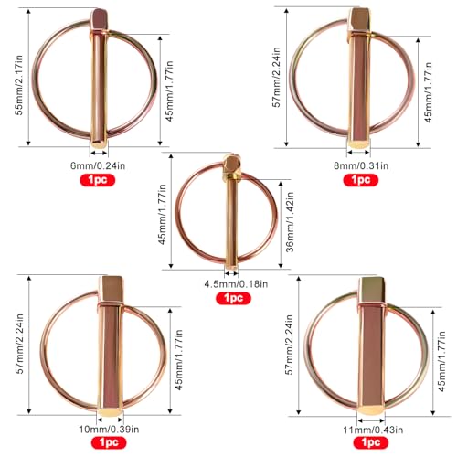 YIXISI 5 PCS 4.5 / 6 / 8 / 10 / 11 mm Lynch Pin Assortment Kit, Round Shape Lynch Retaining Pins - Image 2