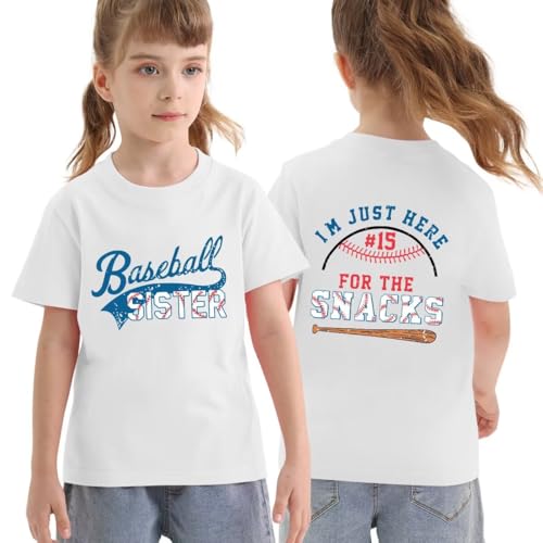 Toddler Girl Baseball Sister Shirts I'm Just Here for The Snacks T Shirt Cute Sport Tees Short Sleeve Summer Tops