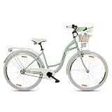 Goetze Style 26 Zoll Citybike, 17 Zoll Tiefeinsteiger Rahmen, 3-Gang Nabenschaltung, Rücktrittbremse, V-Bremse vorne, LED-Beleuchtung, Rattankorb, Komfortsattel, mit Seitenständer & Klingel