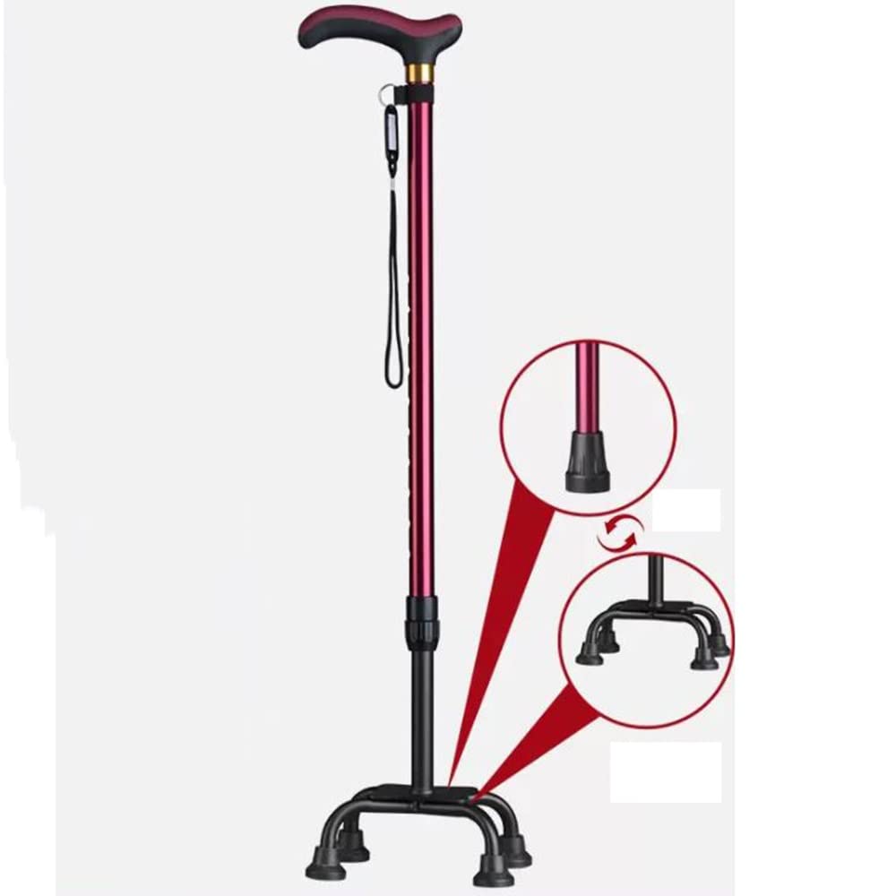 Bastón Plegable para Ancianos, Muleta para Caminar Telescópico, Ajustables Paseo Bastones para Hombres/Mujeres, Se Puede Regulable Entre 72-94cm, Dos Cambios De Base (Color : Wine Red, Size :