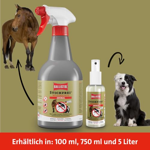 BALLISTOL 26833 Stichfrei Animal 100ml Spray – Tier-Schutz Insektenspray– 8h Schutz vor Mücken, Bremsen, Fliegen, Zecken