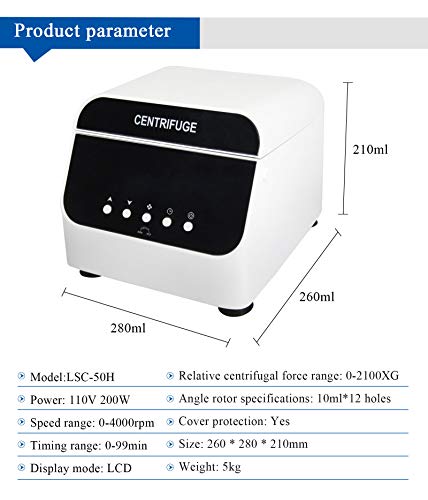 JIAWANSHUN PRP Centrifuge Machine for Blood Lab Centrifuge Machine 4000r/min 99min with Rotor (10ml x 12, 110V)