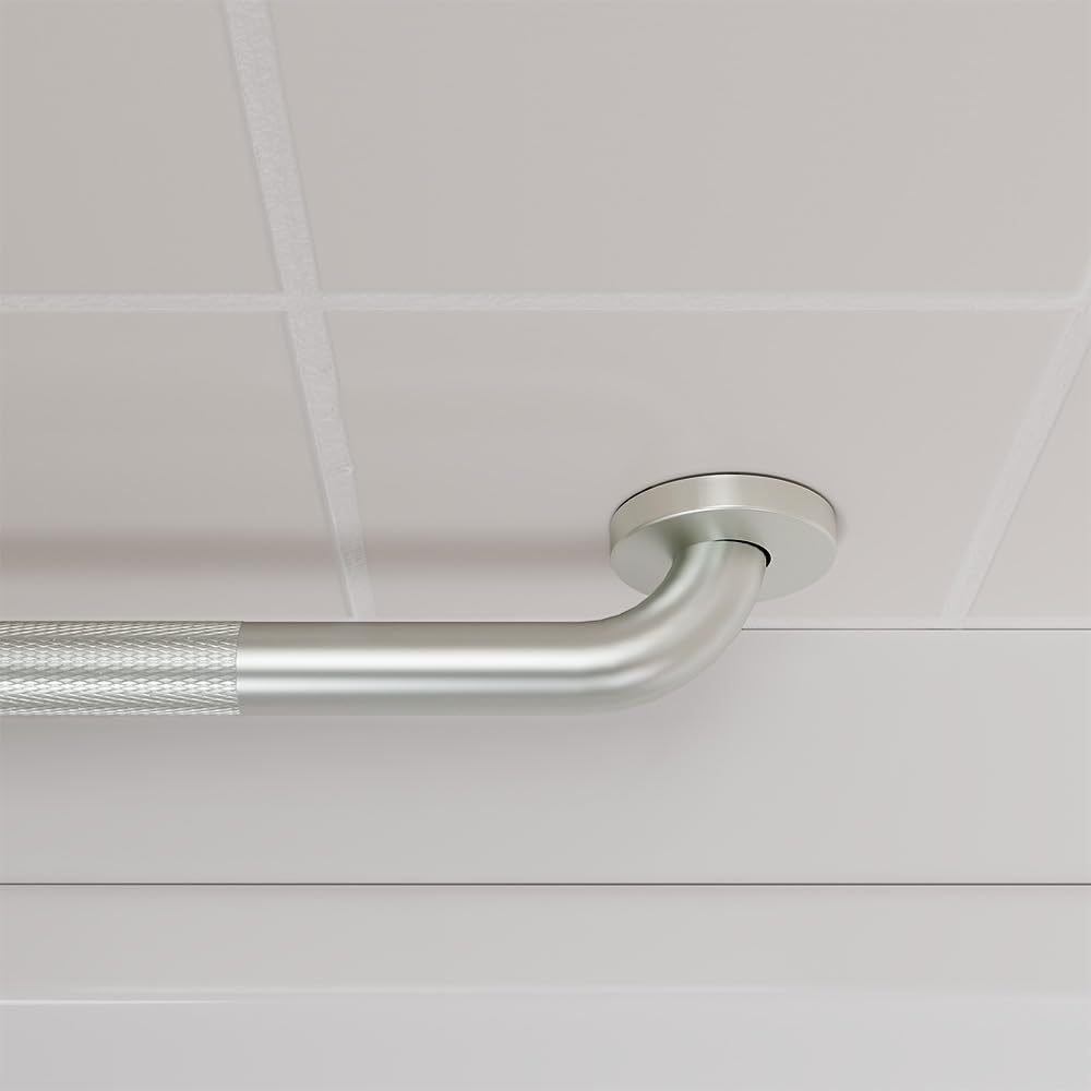 HEALTHCRAFT L-Shaped 30" x 30", 90 Angle Grab Bar - Heavy Duty Bathroom Safety Support Handle with Non-Slip Grip - ADA Compliant, Wall-Mounted Grab Rail in Knurled Stainless
