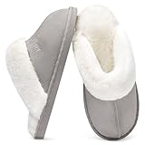 Donpapa Zapatillas de Estar por Casa Mujer Hombre Invierno Peluche Cálido Pantuflas Memory Foam Comodas Confortables Antideslizante Interior Exterior Gris Claro 40.5-42