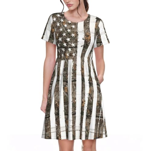 Robe trapèze avec poches imprimé drapeau américain pour l'été