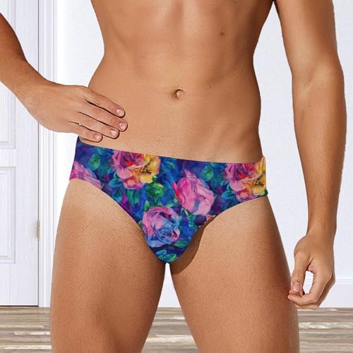 Tie Dye Rose Flowers Watercolor Mens Swim Briefs Quick Dry Swimming Trunks Training Swimsuit Low Rise Swimwear4