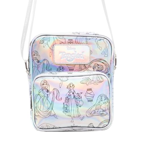 Disney Vegan Leather Crossbody Backpack with Adjustable Strap, Tangled Rapunzel Poses Iridescent Holographic4