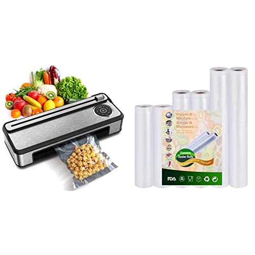 7 in 1 Vollautomatisches Vakuumiergerät, -85Kpa Edelstahl-folienschweißgerät & Vakuumrollen Folienrollen Vakuumbeutel für Vakuumierer Folienschweißgerät Cover
