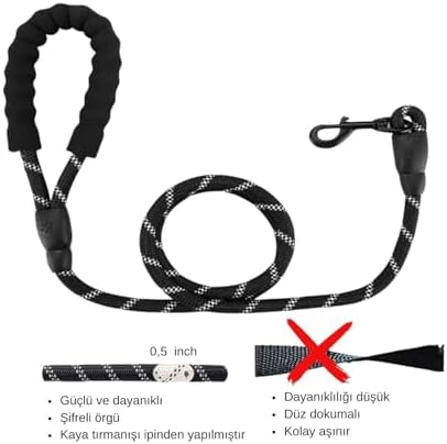 Hsport Köpek Gezdirme İpi Küçük Orta Büyük Irk Köpekler için 125 cm Sevk Tasma Kayışı (Reflektörlü) - Görsel 6