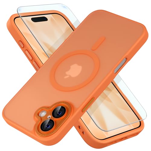 Misea Magnetic for iPhone 17 Case Compatible with MagSafe [Military Grade Drop Protection] Full Camera Lens Protector Translucent Matte Phone Case for Women Girls 6.3 inch Orange