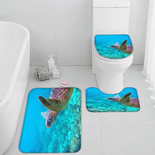 Zifarm Badematte rutschfeste 50x80 cm Meeresschildkröte Badvorleger-Set 3D Meereslebewesen Mikrofaser Flanell… – Bild 4