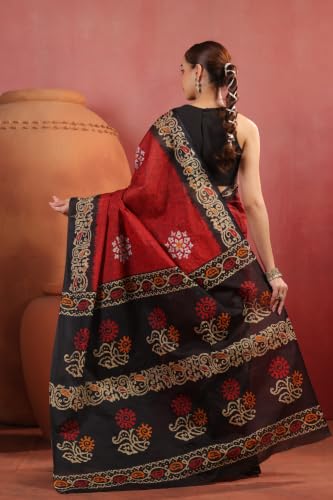 Image of TAMAIRA FASHION Mulmul Pure Cotton Saree For Woman Batik Printed |Office Wear Daily Wear Sarees For Women Without Blouse Piece