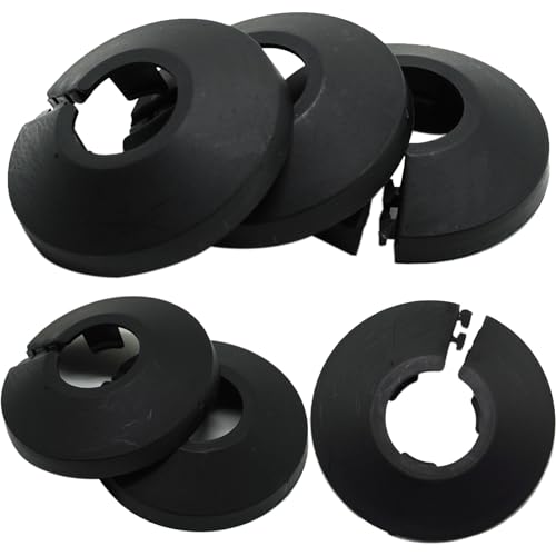 Pack of 6,15mm Black Radiator Cover,Pipe Covers,Radiator Pipe Collars, Plastic Radiator Pipe Covers Black Pipe Collars Split Plastic Lightweight Escutcheon Cover Plate for Wall Pipe Tube Decoration