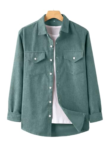 JMIERR Herren Cord Hemd Freizeithemd Einfarbig with Button Placke Langarm...