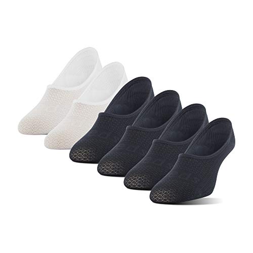 PEDS Women's Tactel Mesh Mid Cut No Show Socks, Black/White (6 Pairs), Shoe Size: 8-12