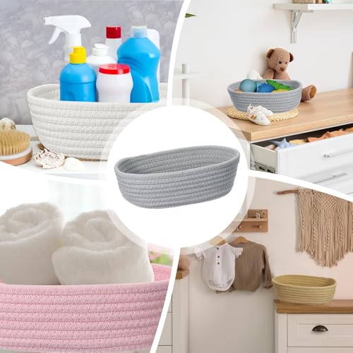 Panier de rangement en corde de coton gris petit modèle d'étagère